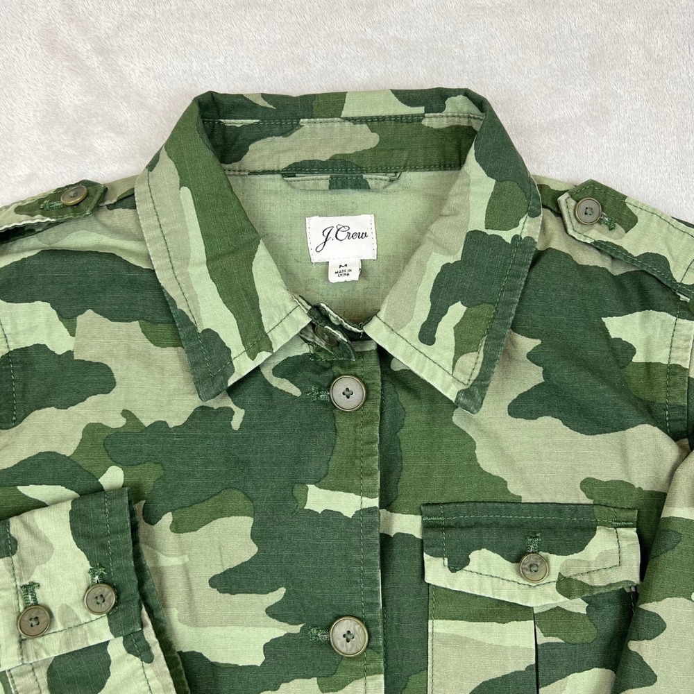 J.Crew Womens Green Camo Field Jacket Cotton Ripstop Military Utility AQ295 M